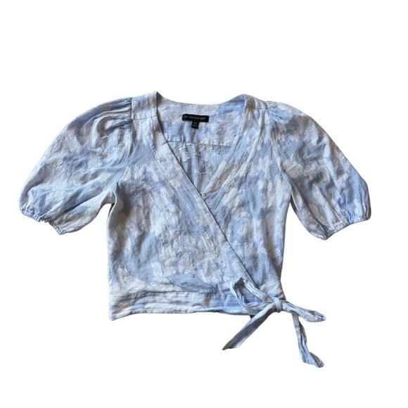 Banana Republic Blue Puff Sleeve Wrap Blouse - Picture 2 of 3